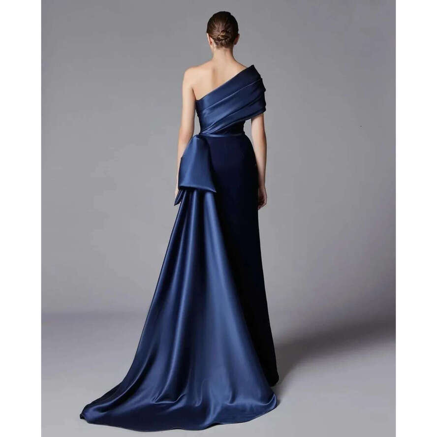 New Mermaid Formal Evening Dress 2025 One Shoulder Pleated Silt Veet Satin Bury/Navy Blue Prom Party Gowns Robe De Soiree Abendkleider