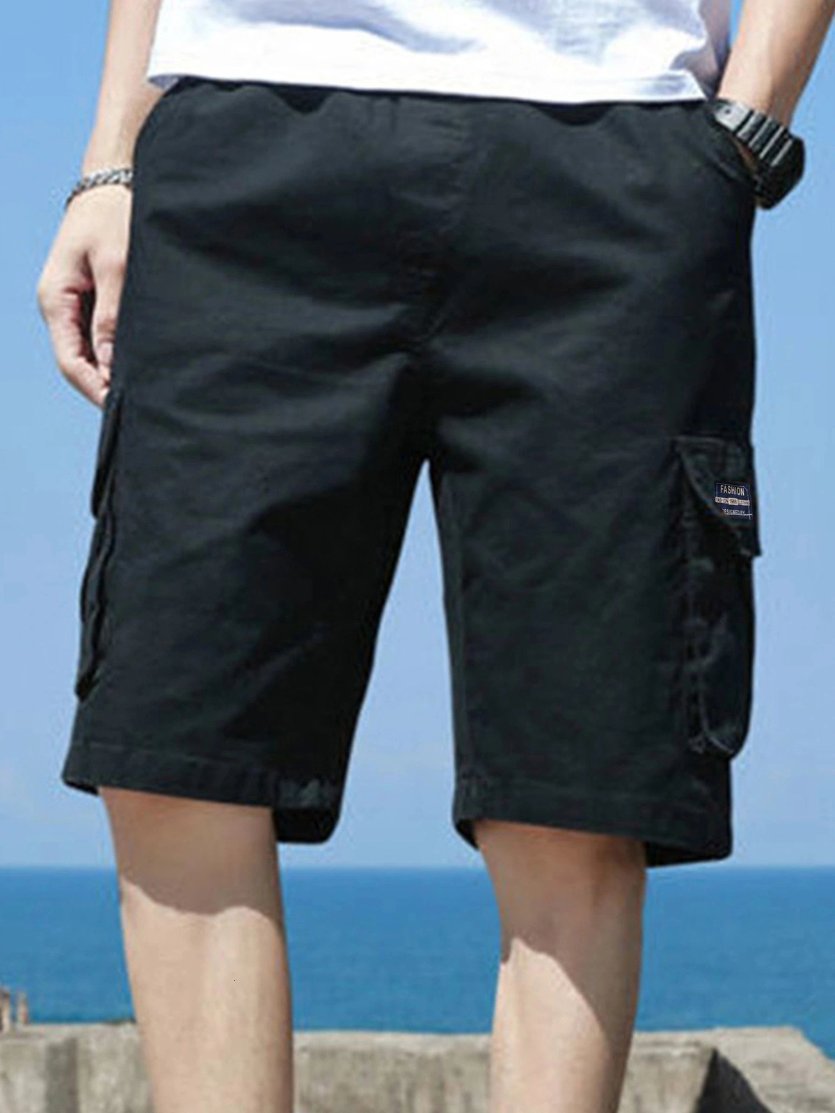 US Oversized 5XL Summer Solid Shorts Men Big Size Social Elastic Waist Men Shorts Outwear Black Beach Chubby Cargo Shorts 250224