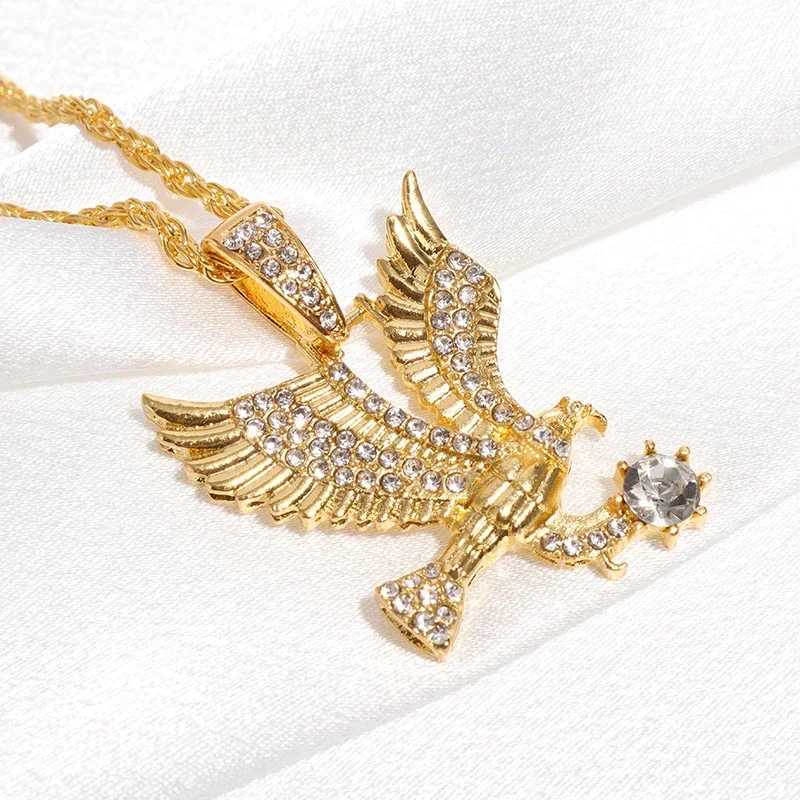 Fashion Personality Gold Color Micro Inlay Zircon Wing Hip Hop Pendant Necklace Mens Punk Jewelry Gift X250224