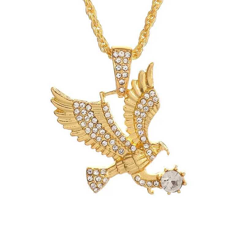 Fashion Personality Gold Color Micro Inlay Zircon Wing Hip Hop Pendant Necklace Mens Punk Jewelry Gift X250224