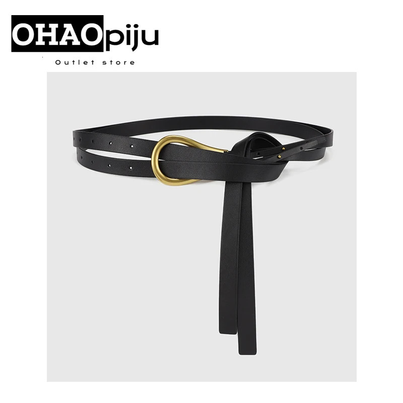 Genuine Leather Double Metal U Buckle Belt Cowhide Girdle High Quality Thin Belts Female Jeans Windbreaker Waistband 250221