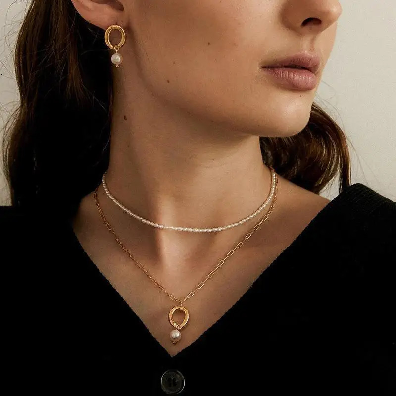 Retro 5mm White Freshwater Pearl Choker Stainless Steel Necklace Baroque Natural Female Beads Fine Accessories Women Gifts 250222