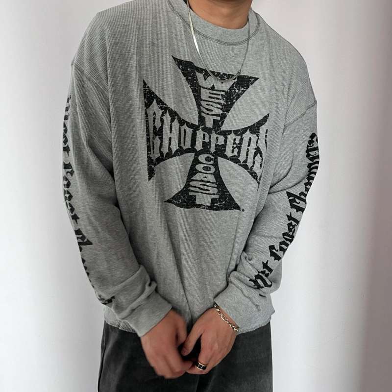 Large fashion brand Waffle fabric men's casual American Gothic style long sleeved T-shirt base shirt for spring