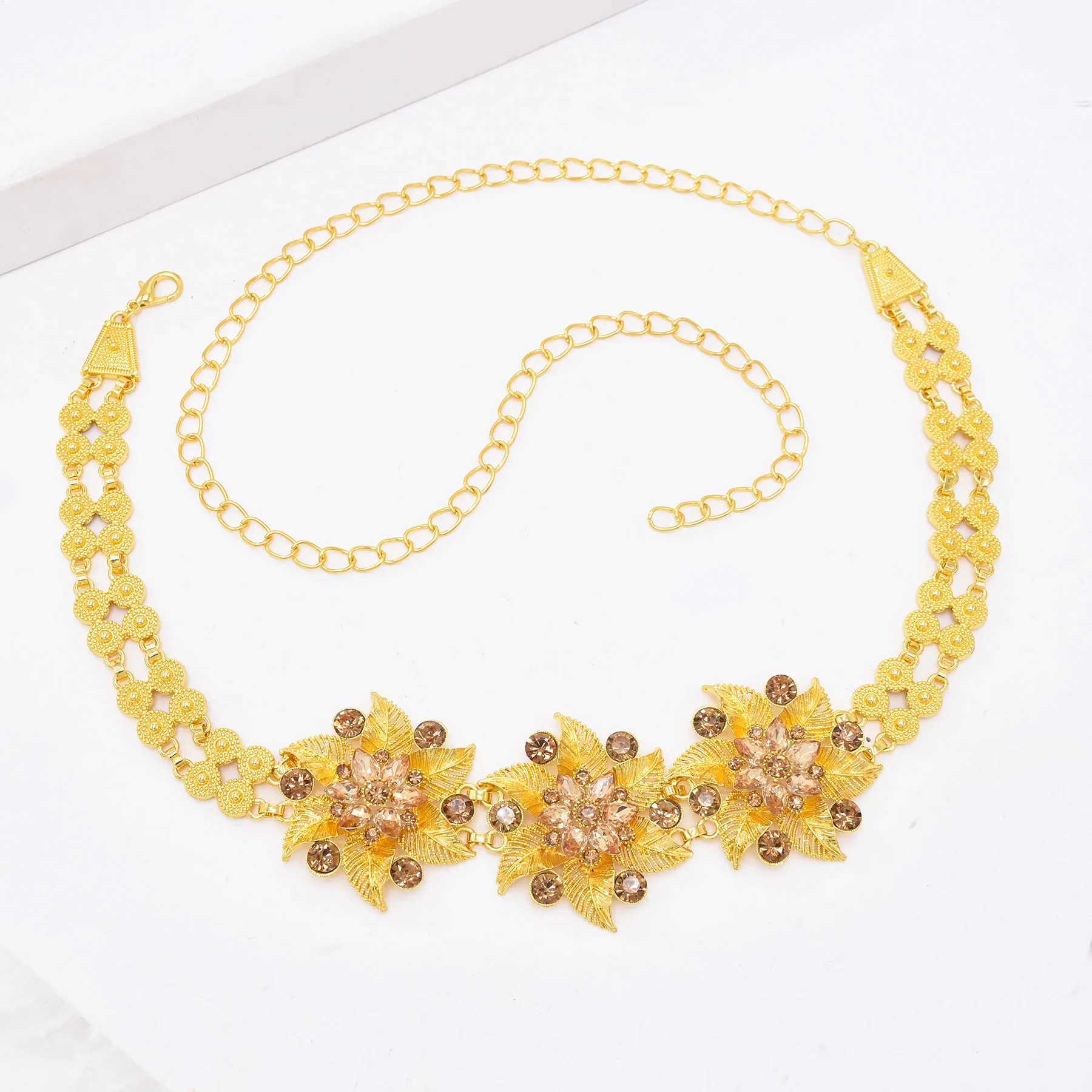 Diamond inlaid flower Chatelaine vintage womens gold strap ethnic Sty Adjusteab mooring chain alloy waist chain jewelryXJ250224