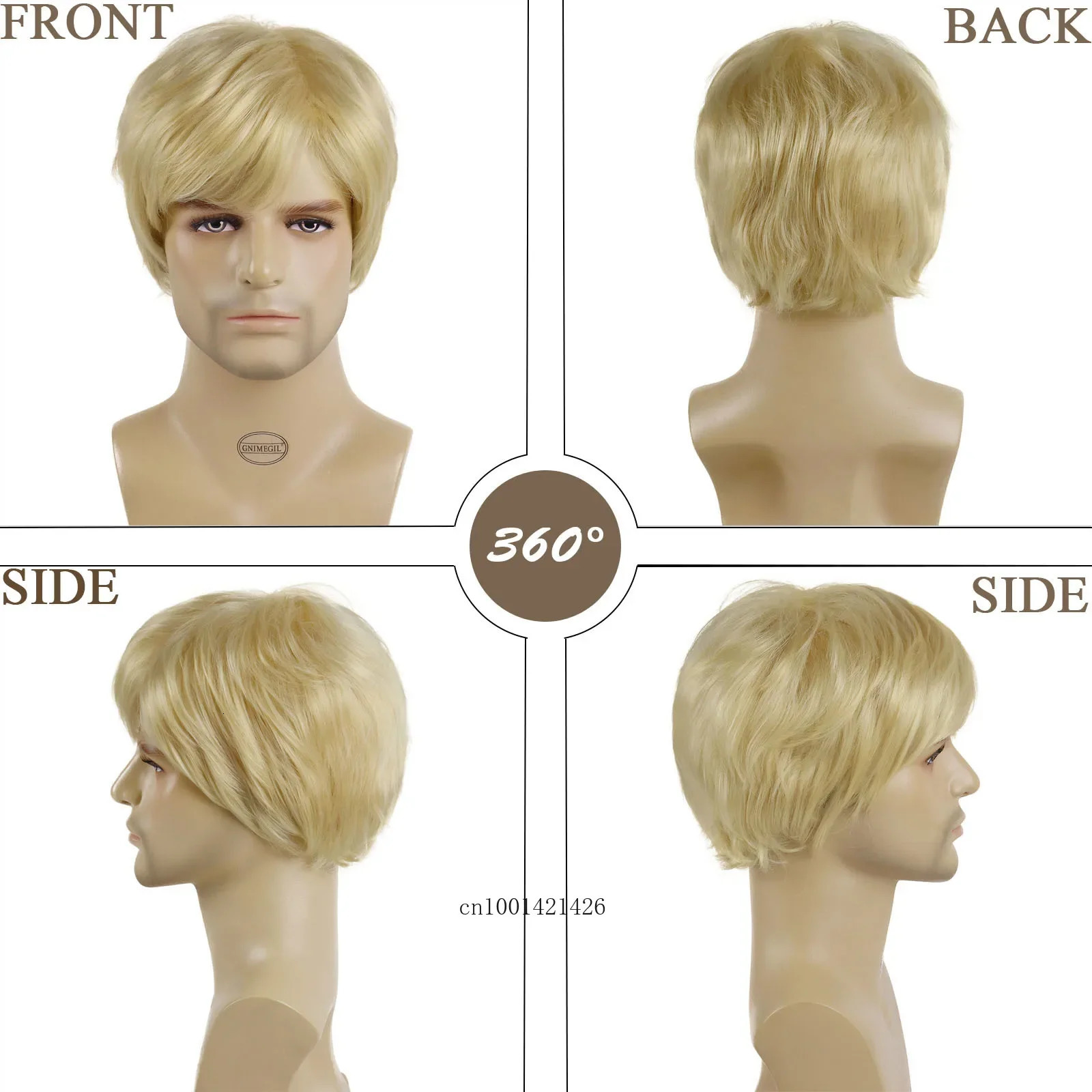 Synthetic Wigs for Men Short Haircuts Blonde Wig with Bangs Yellow Golden Cosplay Drag Wig Halloween Costume Party Casual Wigs 250224