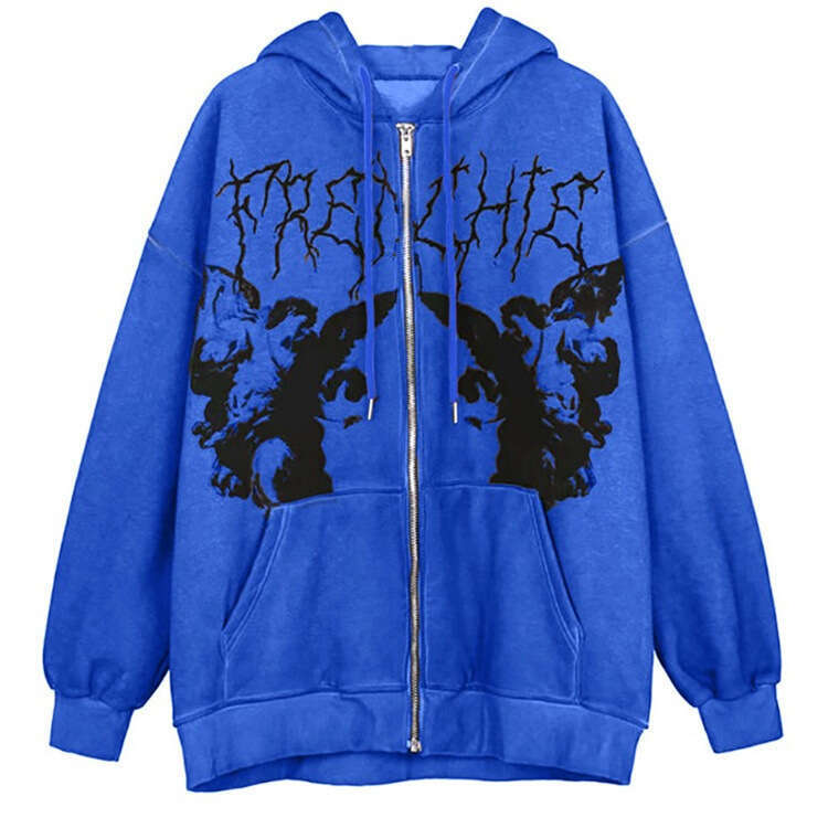 Women's autumn and winter street fashion print loose hooded cardigan hoodie