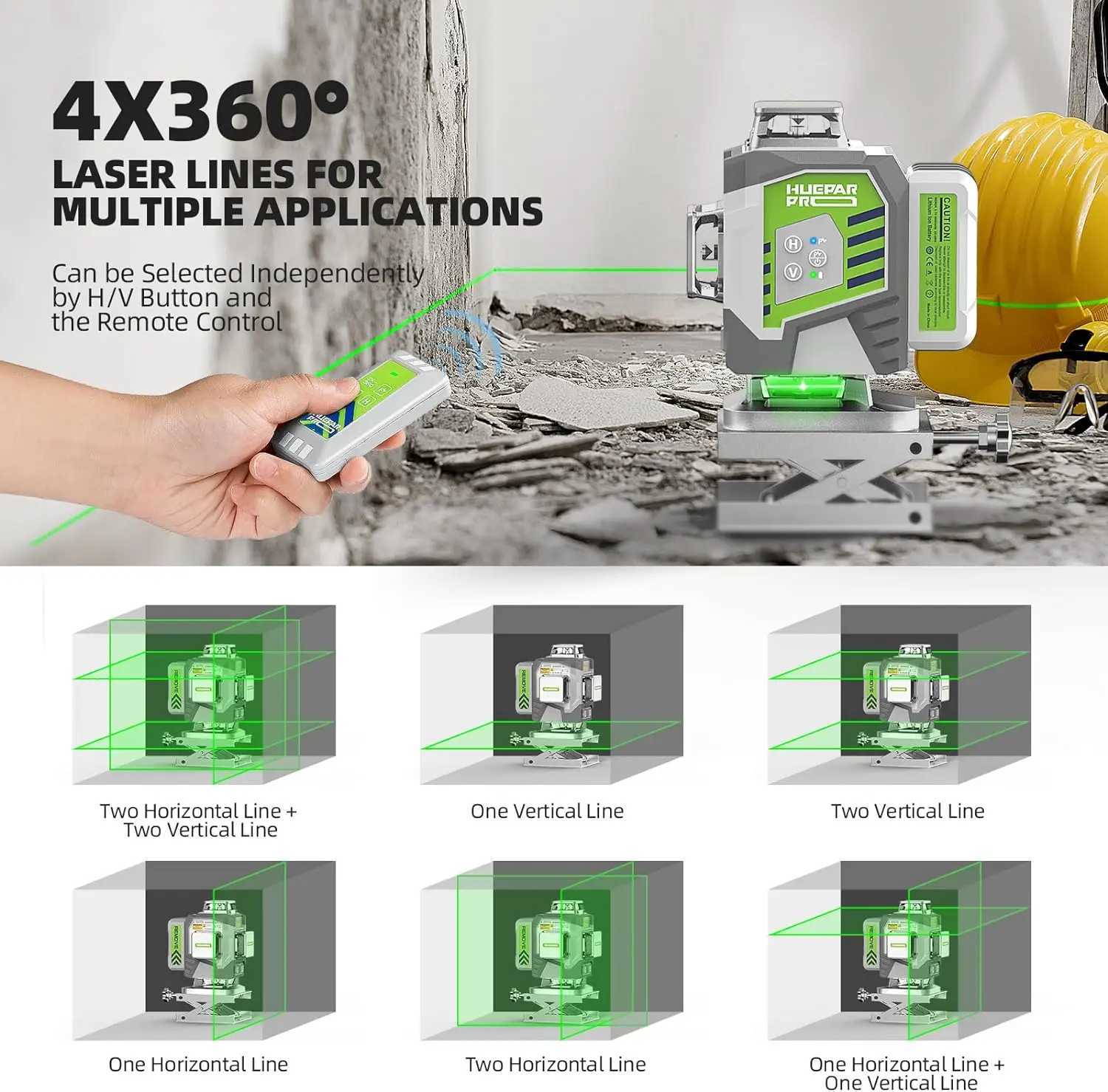 Huepar Professional Laser Level 4D 16 Lines 2mm High Accuracy Green Cross Line Laser 8000mAh Li-ion Battery For Construction X250225