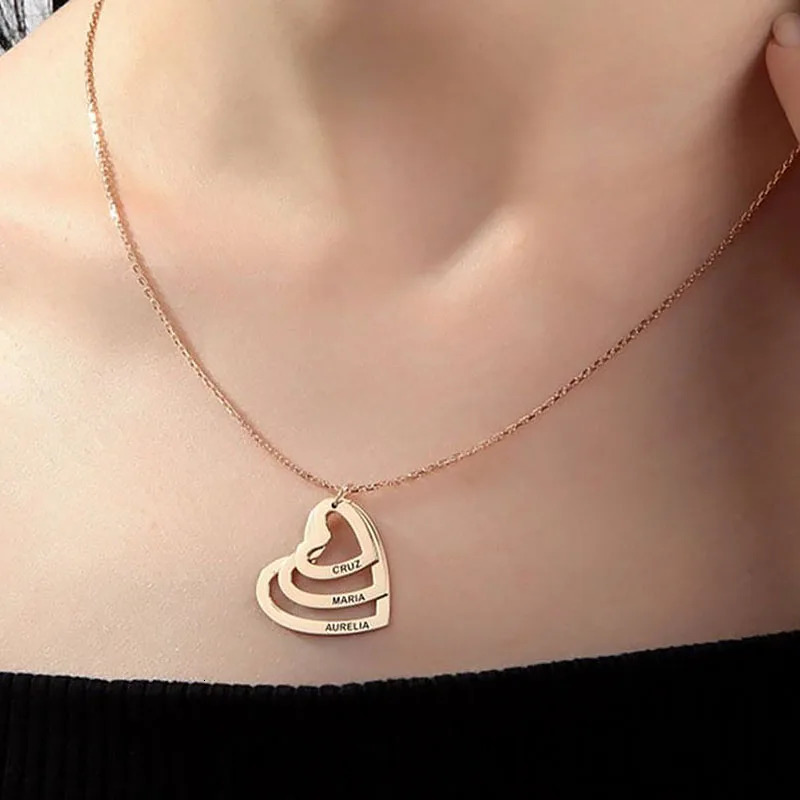 Stainless Steel Necklace Hollow Heart Engraved Pendant Custom Name Gold Collar Choker Personalized Family Gift 250117