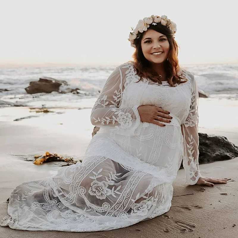 Women Long Sleeve White Lace Floral Maternity Gown Maxi Photography Dress Pregnancy Dress for Photo Shoot Pregnant Women Clothes X250224