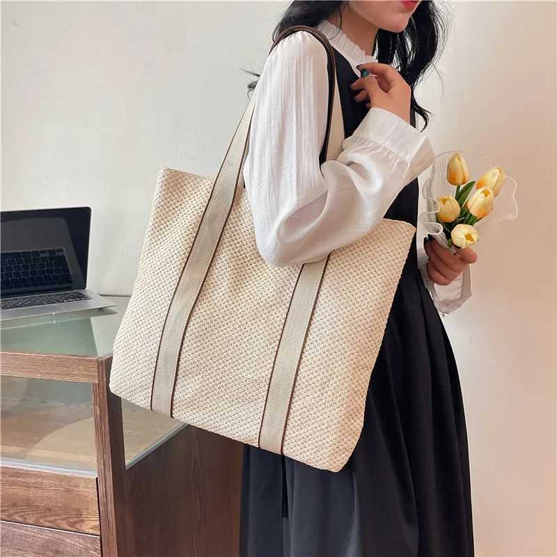 Beach Weaving Ladies Straw Bag Summer Handmade Bags Large Capacity Top Handle Handbags Totes
