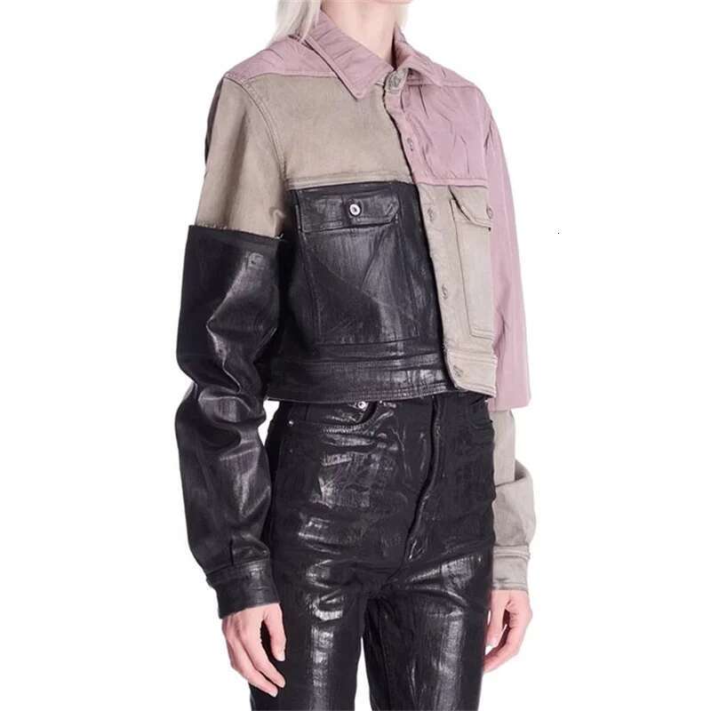 Coat Spring New Korean Fashion Contrast Color Splicing Denim Jacket Brushing Wax Coating Pure Cotton Long Sleeved Top womens designer clothing