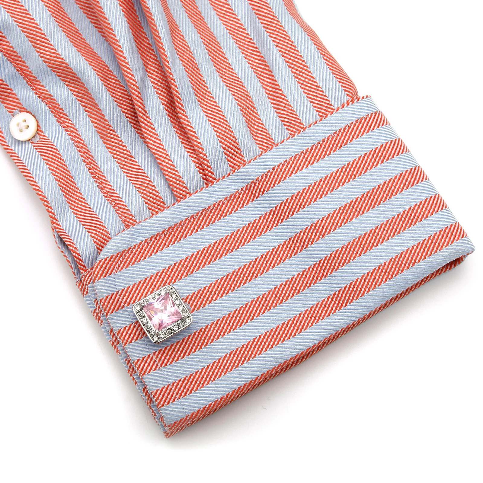 TingKu Mens Cufflinks Light Temperament Inlaid Pink Rhinestone Square Shirt Cufflinks Accessories 250220