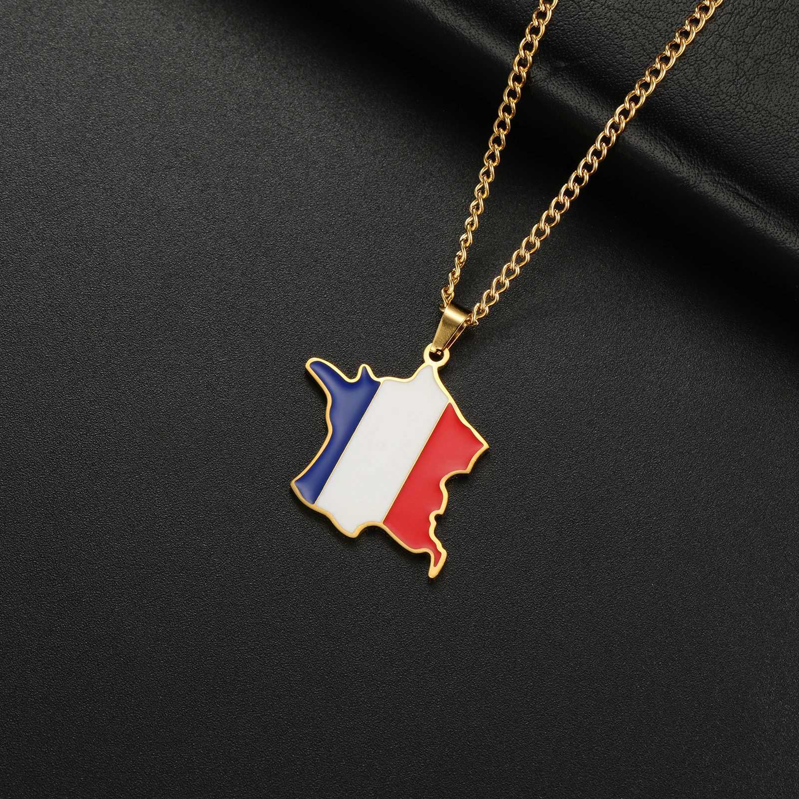 Amaxer Map of Flag Pendant Necklace For Men Wen Stainless Steel Necklace French Jewelry Patriotic Gift X250224