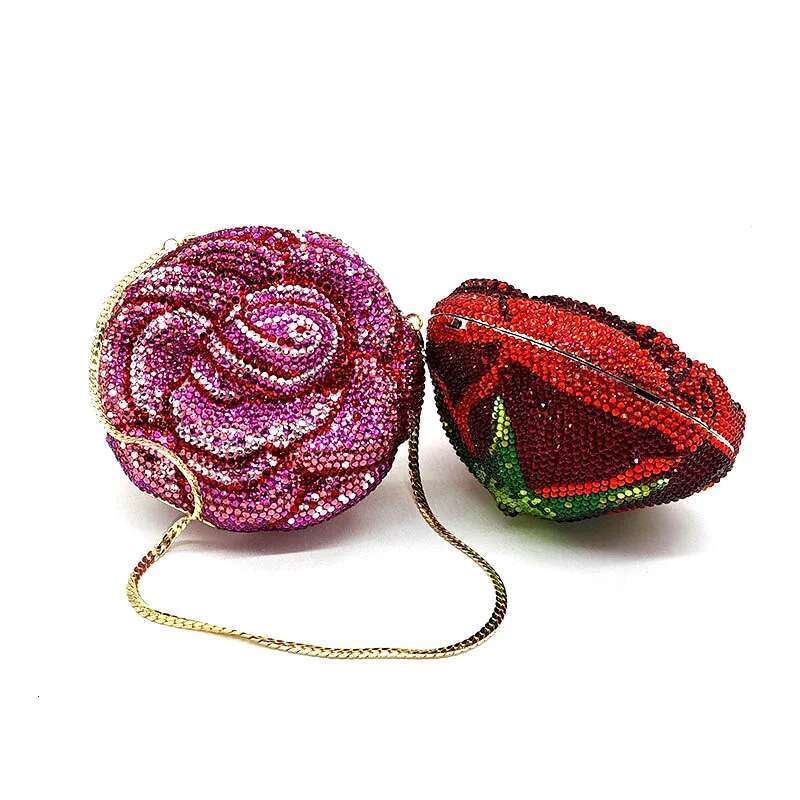Classical Women Evening Party Purses Bridal Wedding Bag Vintage Rose Full Crystal Clutches Bags