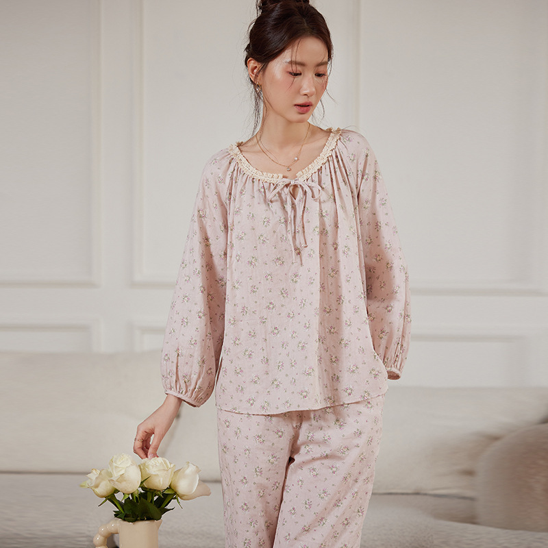 X142-Air cotton pajamas women autumn and winter interlayer thickened new simple plus size can be worn outside home clothes suit