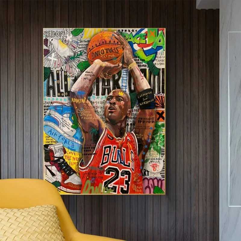 Popular murals modern home decor canvas painting and printing living room decoration street graffiti basketball celebrity wall art posters Y250224
