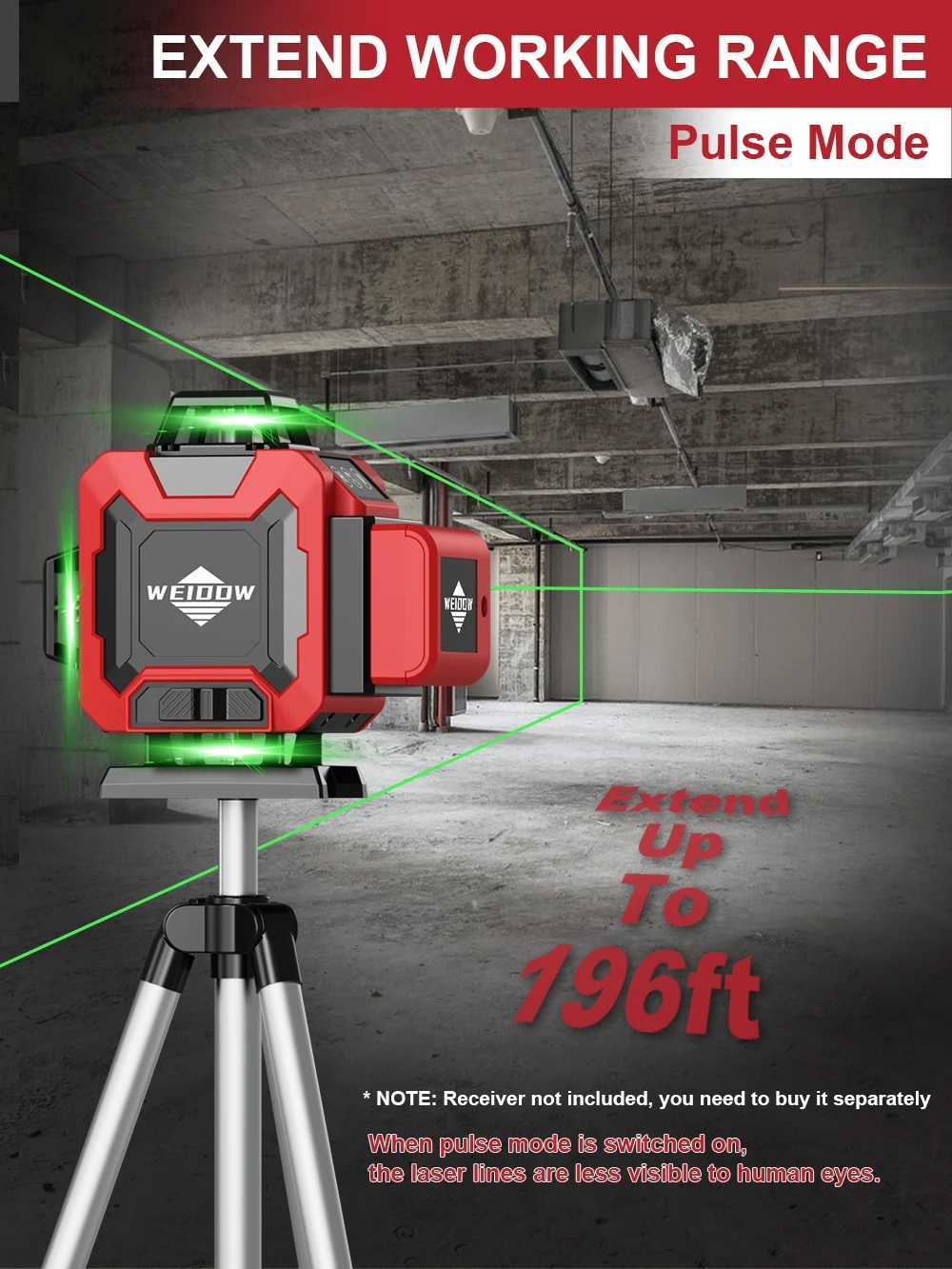 WEIDDW Professional Laser level 4D 16 Lines with 39.37 Inch (1M)Tripod 360Self-leveling Laser Levels Green Beam Level Laser X250225