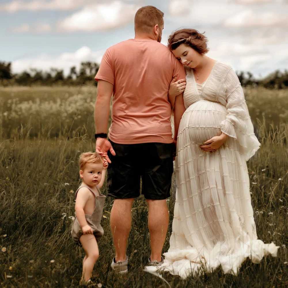 Pleated chiffon bohemian style maternity photography dress baby shower Maxi dress maternity photo prop dress X250224