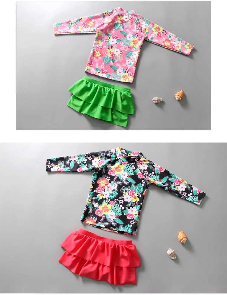 Childrens swimsuit little girl middle and big child split skirt long sleeve sunscreen lovely princess girl baby swimsuit X250224