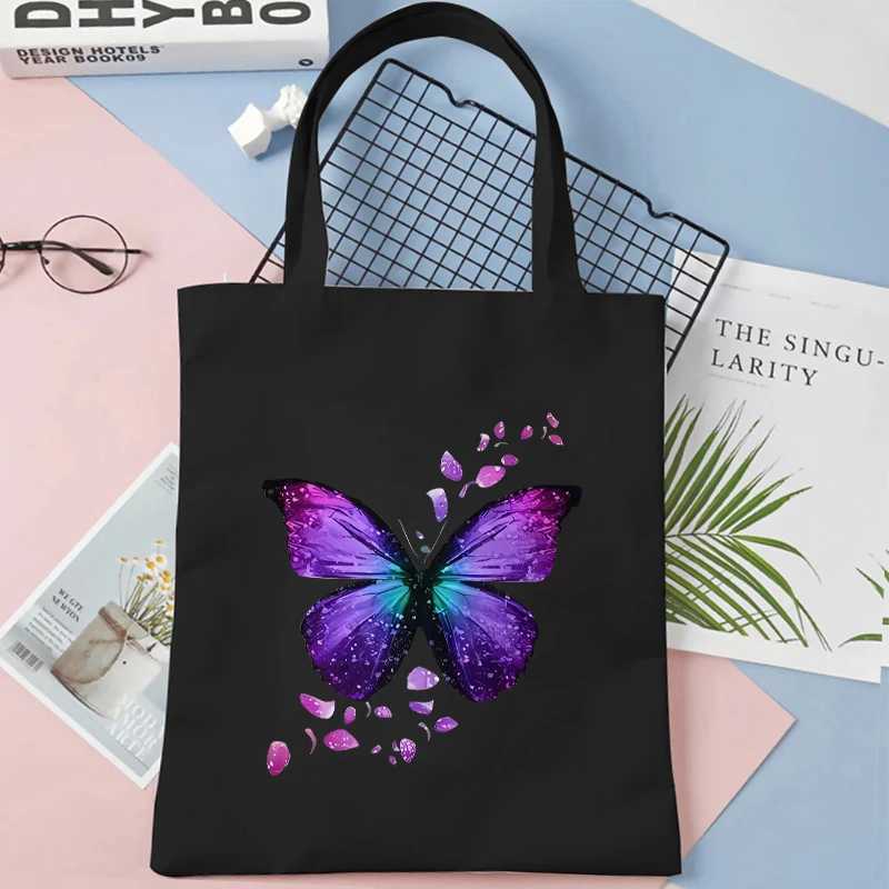 Butterfly Personalized Shoulder Shopping Bag Breathable Fashion Daily Women Canvas Handbag Reusable Large Capacity Handbag Z250224