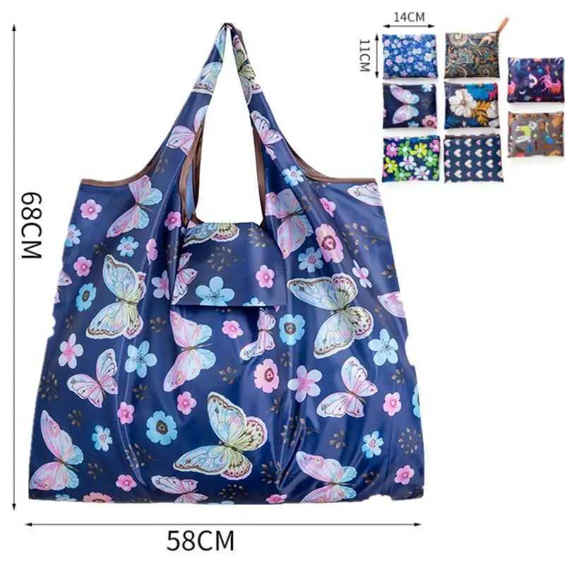 Foldable Shopping Bag Reusable Travel Grocery Bag Eco-Friendly Cute Butterfly Printing Portable Supermarket Tote Shopping Bag Z250224