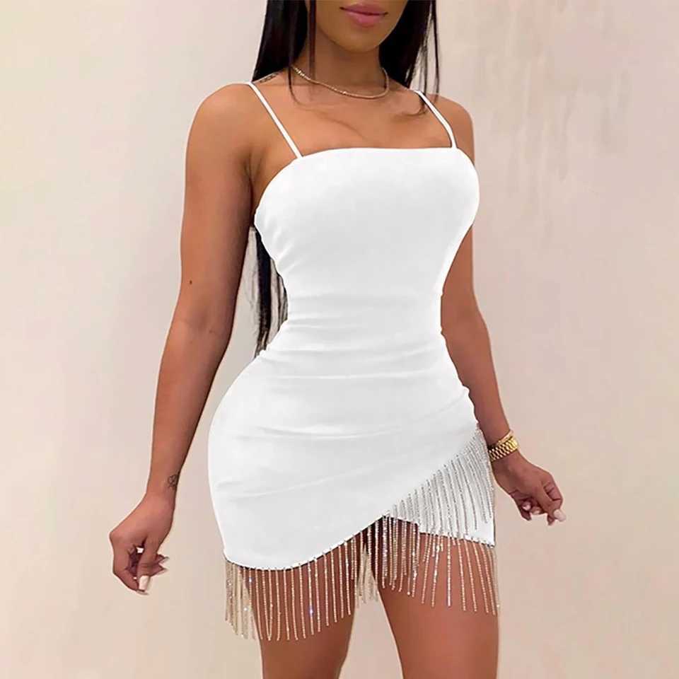 Womens birthday party night fringe split style short skirt sexy dress summer Ele strapless body solid color white/blackXJ250224