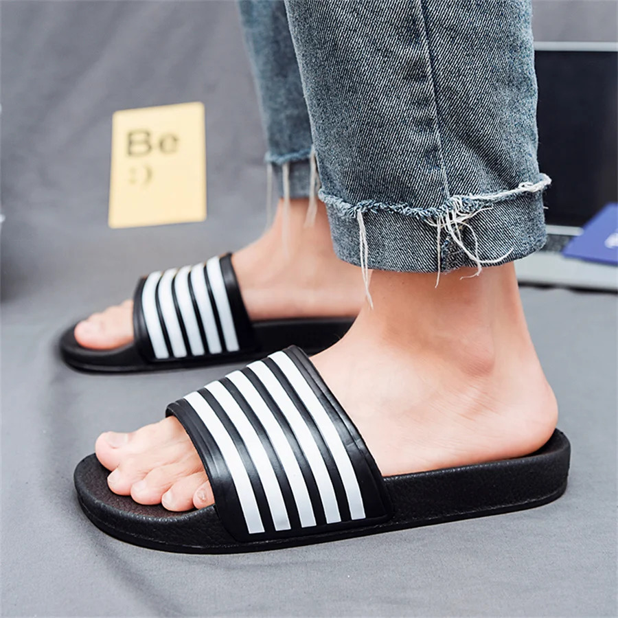 mens slippers Black and white striped slippers Soft EVA flip flops for man house slipper for men size 48 summer Beach slippers250225bj