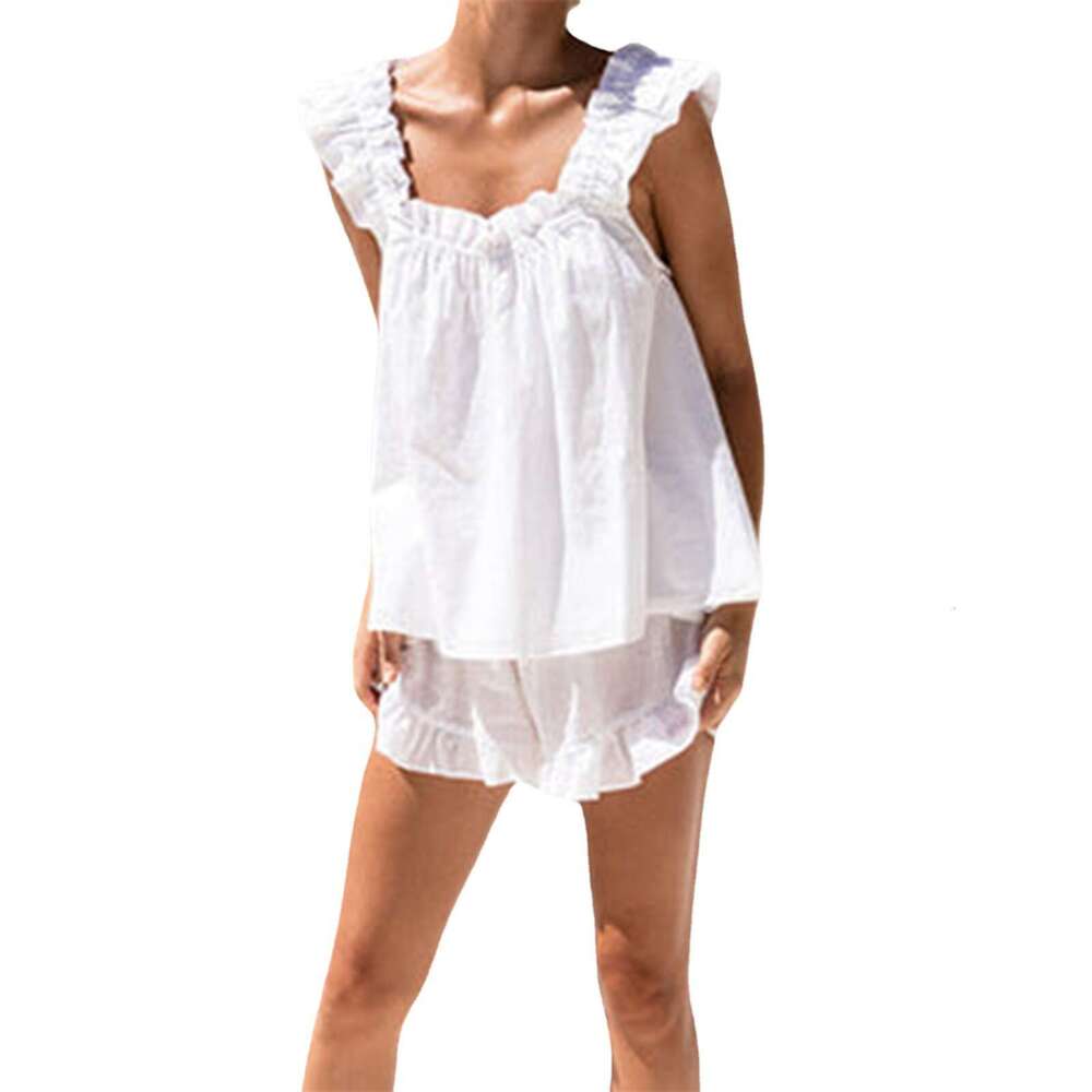 Summer Cotton En Women's European And American Vest, Fungus Edge Fashionable Temperament Shorts Two-Piece Set, Niche Casual Set