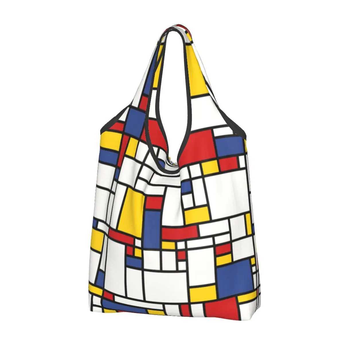 Custom Piet Mondrian Abstract Pop Art 1960s Red Blue Yellow Shopping Tote Bag Geometric Modern Grocery Shopper Shoulder Bag Z250224