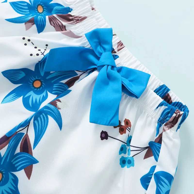Summer halter shorts printed bow Korean version of cool street fashion in childrens two-piece set X250224