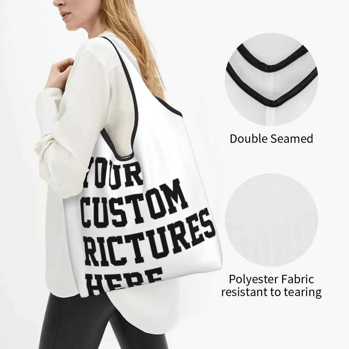 Reusable Customize The Bag You Want Custom Grocery Bags Foldable black white Shopping Bags Large Eco Storage Bag Lightweight Z250224