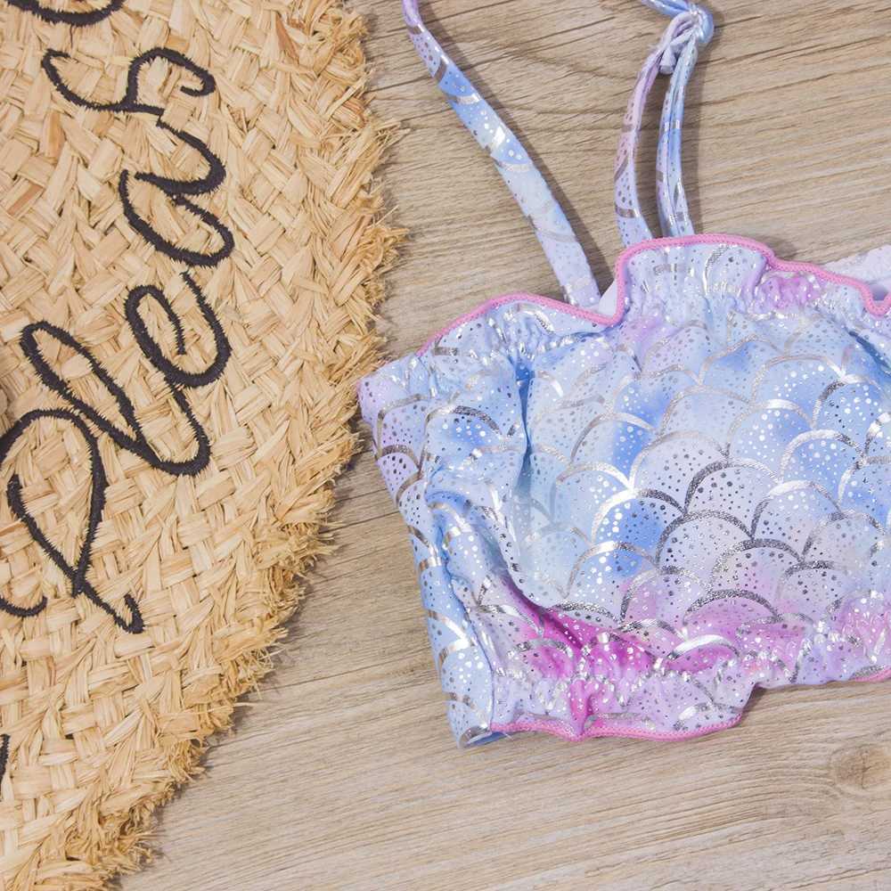 Sequined Mermaid scales Girl Swimsuit Kids Teenage Girl Bikini Set Two Piece Childrens Swimwear Girls Bathing Suit Beachwear X250224