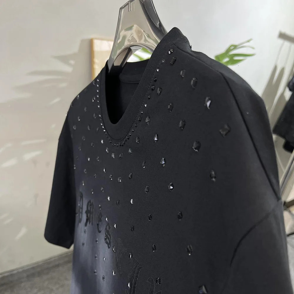 Mens T-Shirt Y2k Sanskrit Rhinestone Decoration T-Shirt Summer Streetwear Gothic Rock Shiny Fashion Short Sleeve Top Men 250225
