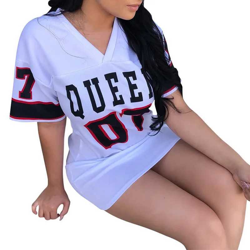 2024 New Fashion V-Neck Queen Letters Print Dress Short All Baskets Sporty Style Sexy Loose Fe Clothing StreetwearXJ250224