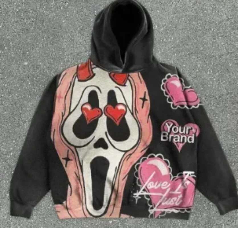 Explosions Printed Skull Y2K Retro Coat Street Style Gothic Casual Fashion Hooded Sweater Men's Haruku Female