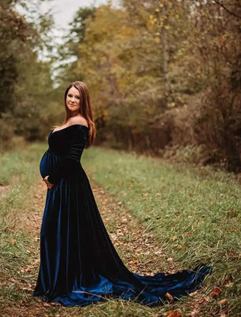 Long Maternity Shoot Dress Pleuche Elegence Pregnancy Dresses Photography Maxi Maternity Gown Photo Prop For Pregnant Women X250224