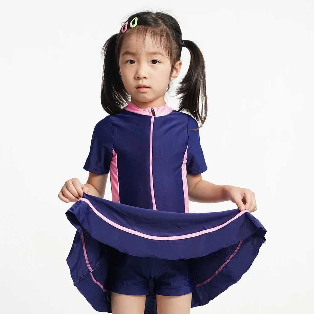 Girls one-piece swimsuit toddler girl UPF50+short sleeved beach vacation comfortable swimsuit children aged 1-12 X250224