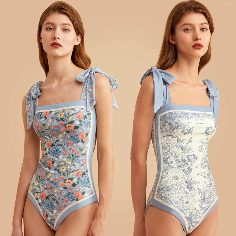 Women's Swimwear Reversible Floral Beach Dress One Piece Swimsuit With Skirt Brazilian Bathing Suit Summer Bikini Set Bowknot Style