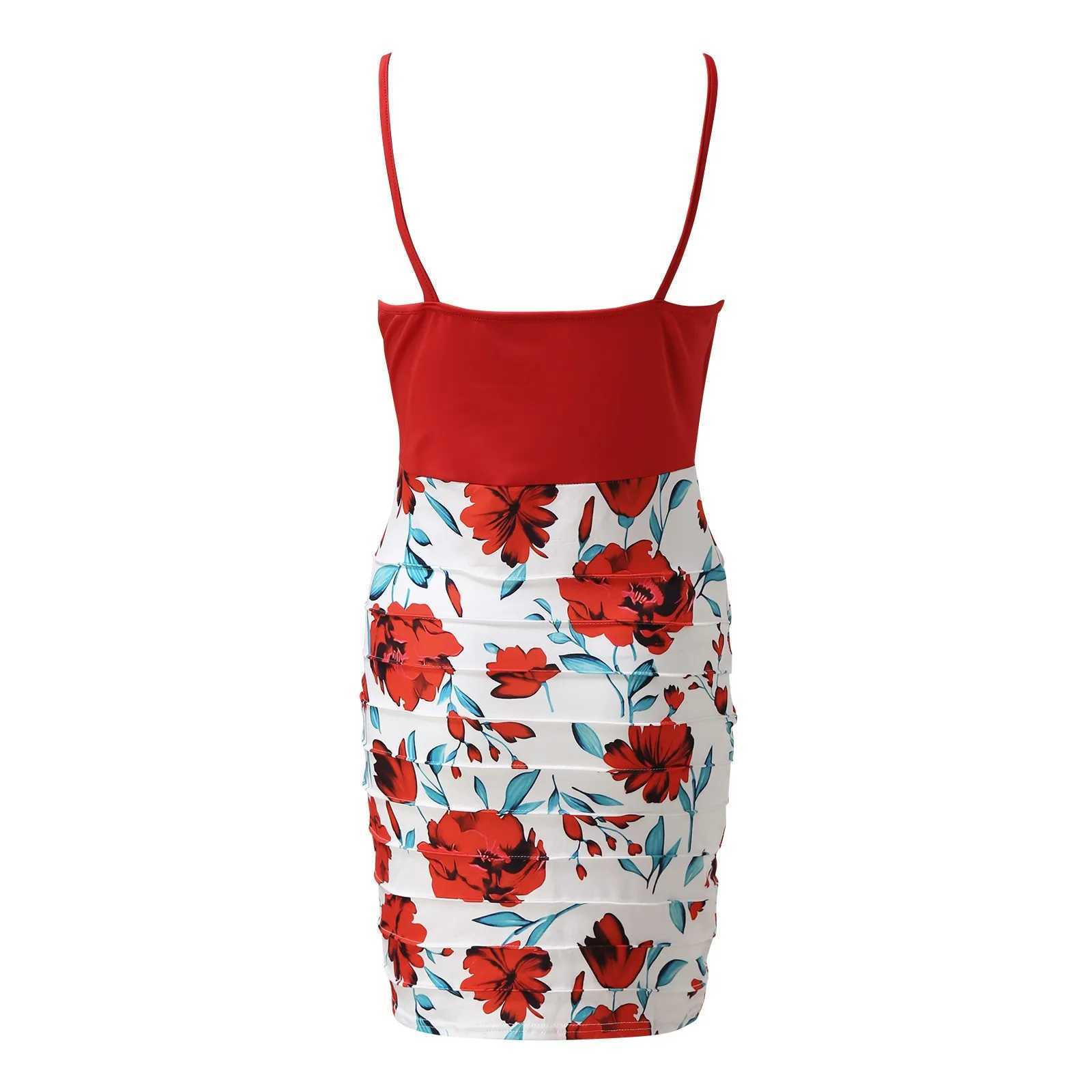 Womens Summer Bodycon Mini Dress Sexy Deep V-Neck Floral Print Party Dress High Waist Sveless Pleated Backless Cocktail DressXJ250224