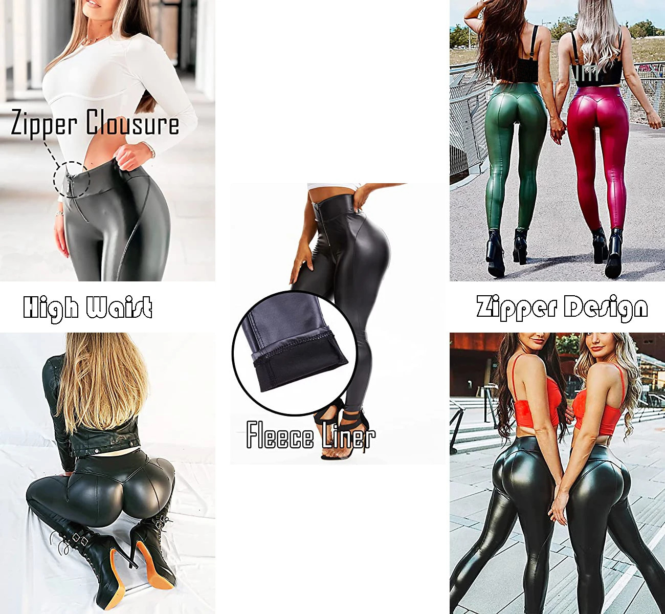 High Waist Zipper Pu Leggings For Women Black Push Up Leggins Lady Sexy Booty Stretch Slim Sport Pants Pu Leather Legging Female 250224