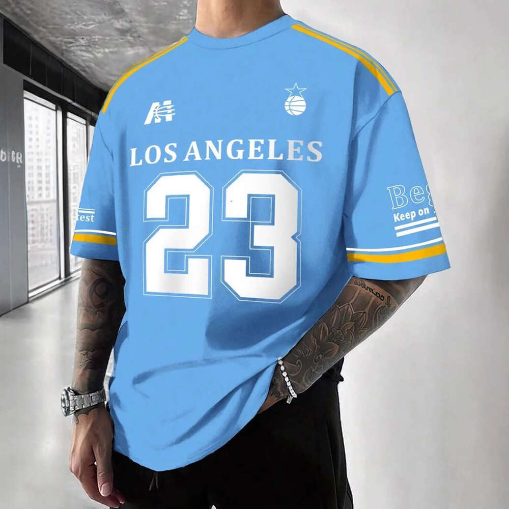 3D digital printed men's shoulder round neck loose sweat wicking breathable short sleeved shirt T-shirt