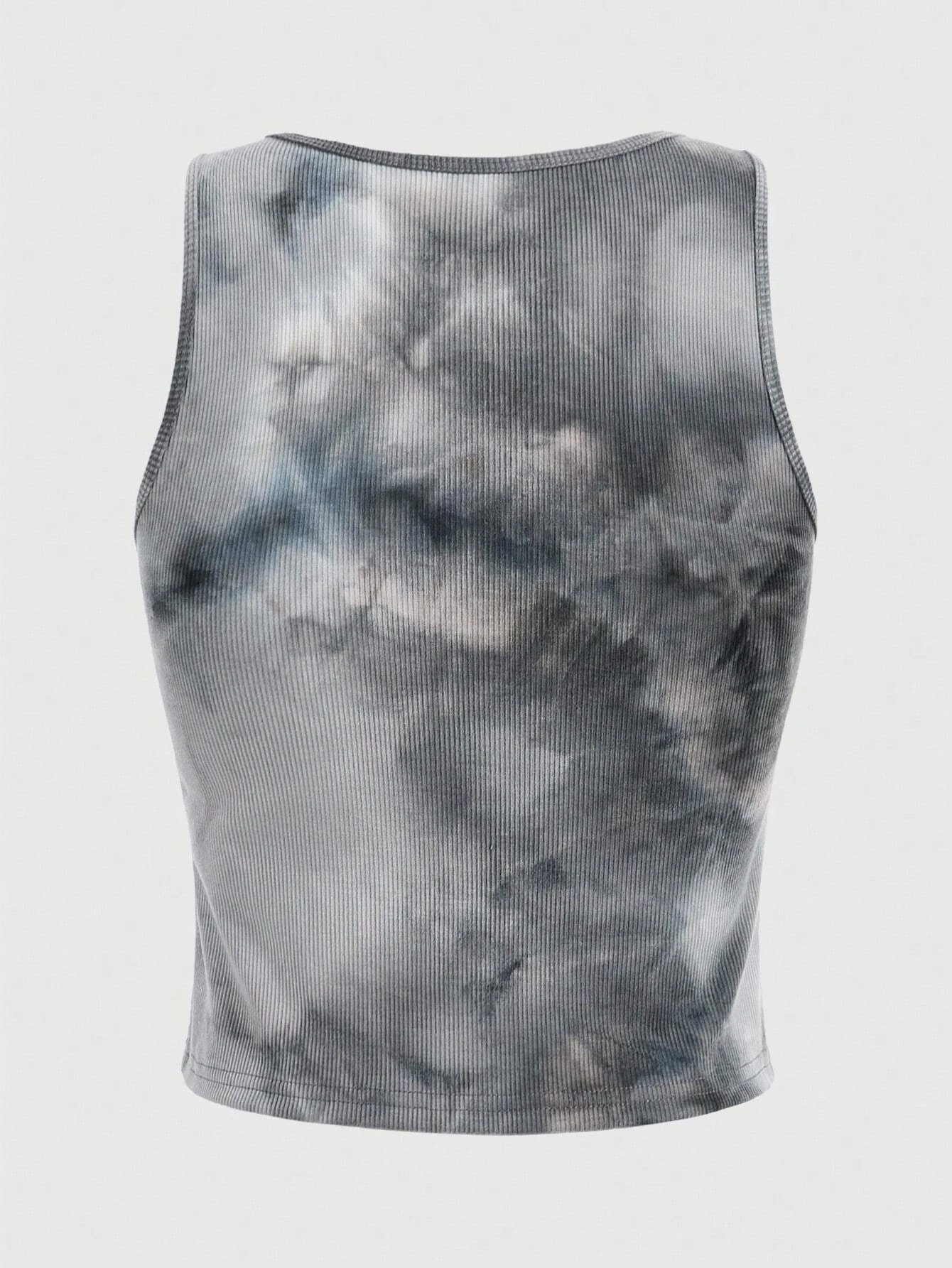 Grunge Punk Tie Dye Eye Letter Graphic Tank Top Women Summer Y2K Clothes Casual Round Neck Sleeveless Crop Top Vest Streetwear 250225