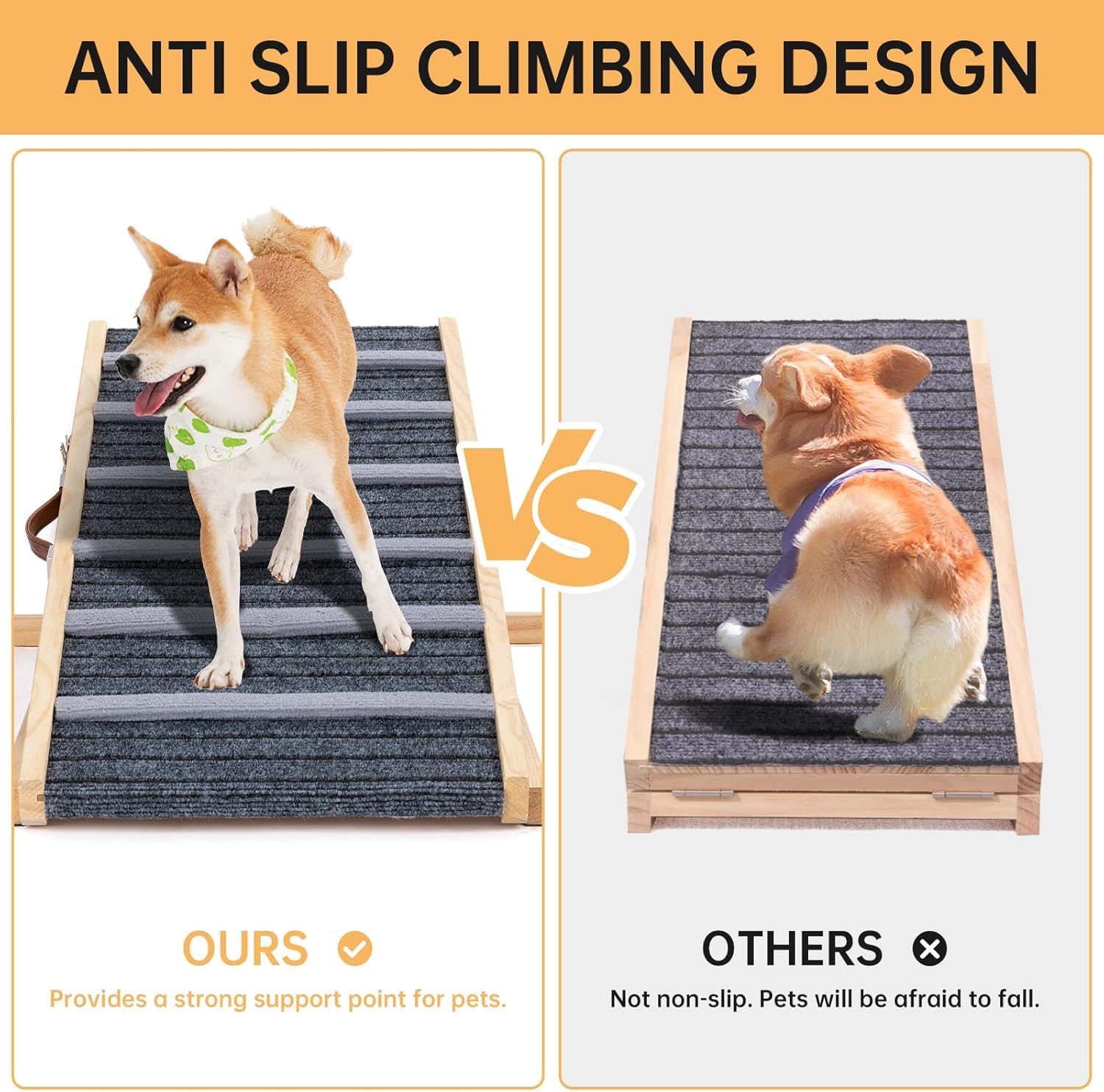 Dog Ramp for Large, Small & Old Dogs, 41.7" Long Upgrade Folding Pet Ramp for Car, Bed, Sofa, Couch, Portable Folding Dog Stairs Adjustable Heigh