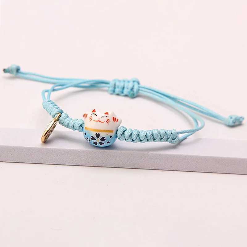Simple Ceramic Lucky Cat Braided Bracelet for Women Cute Animal Kitten Hand-woven Adjustable Bangles Party Harajuku Jewelry GiftXJ250225