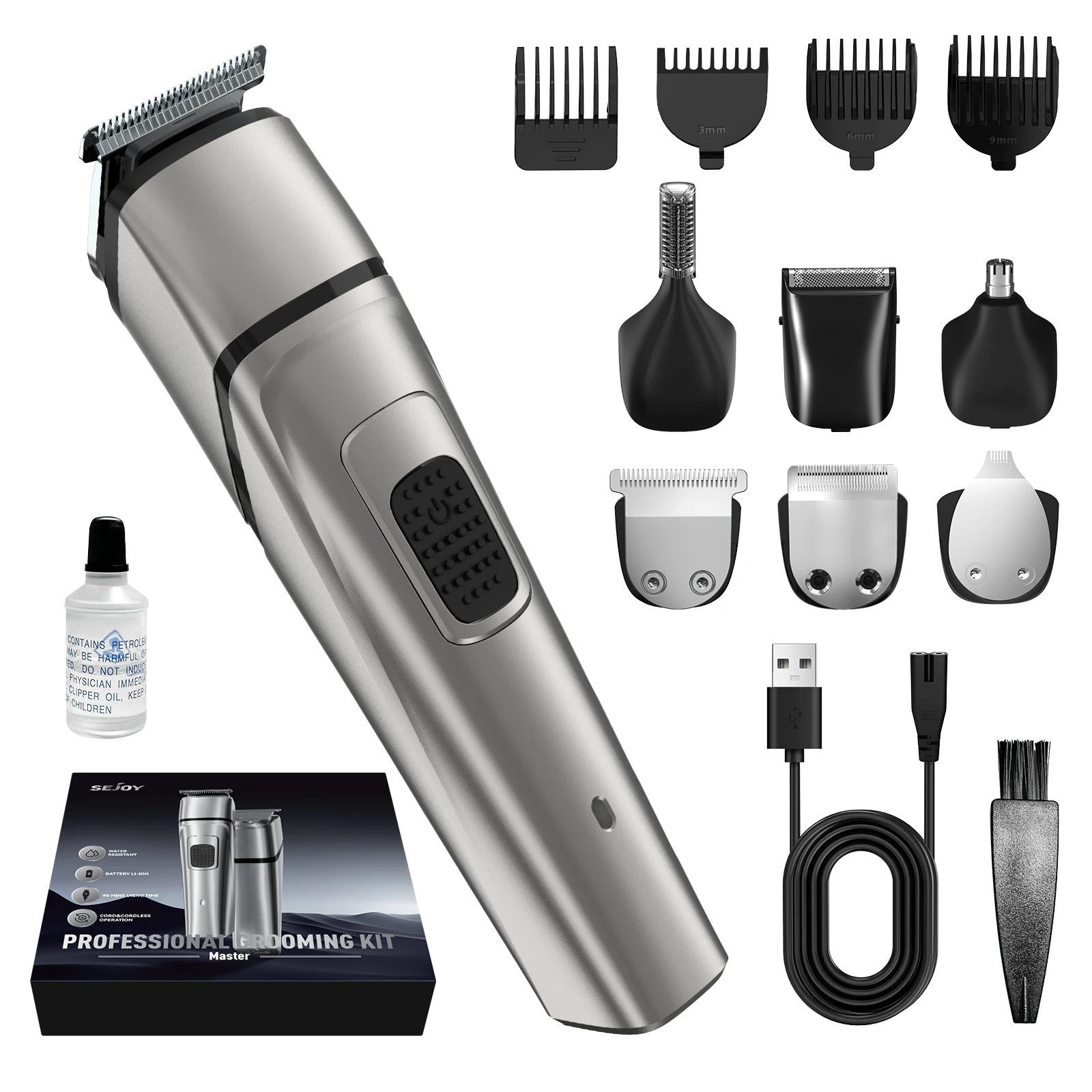 Sejoy MASTER Mens Grooming Kit 5 In 1 Multifunctional Electric Hair Clippers Rechargeable Razor Men Beard Nose Trimmer y250217