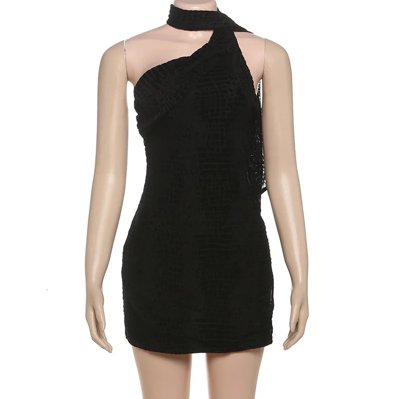 Sexy Backless Sleeveless Mini Womens Fashion Lace Single Shoulder Summer Holiday Dress Party Set 250222