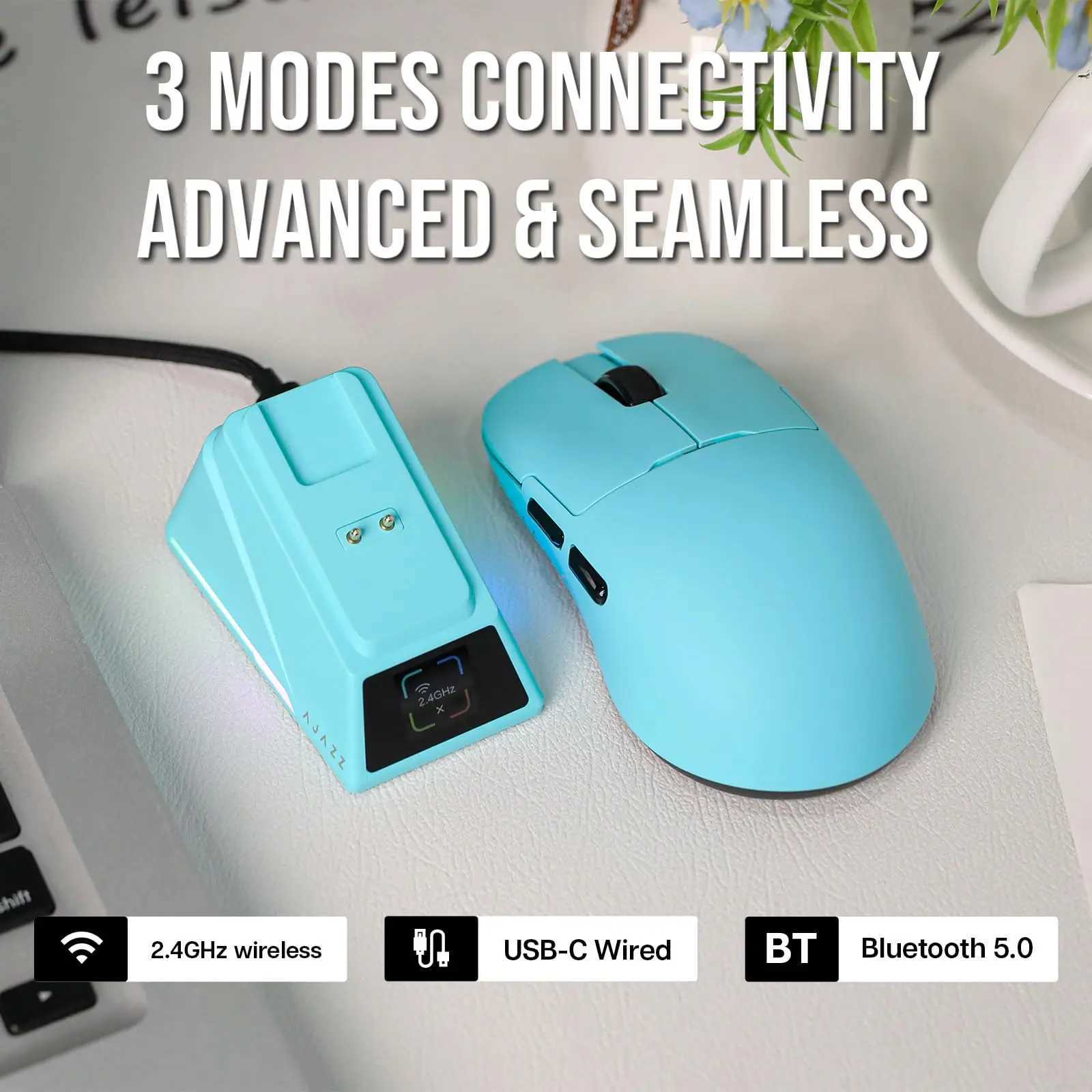 New Arrival AJAZZ AJ159 APEX Wireless Mouse PAW3950 Sensor 2.4G/BT/USB-C Optical Gaming Mouse 56g Lightweight With 8K Magnetic Charging Base T250225