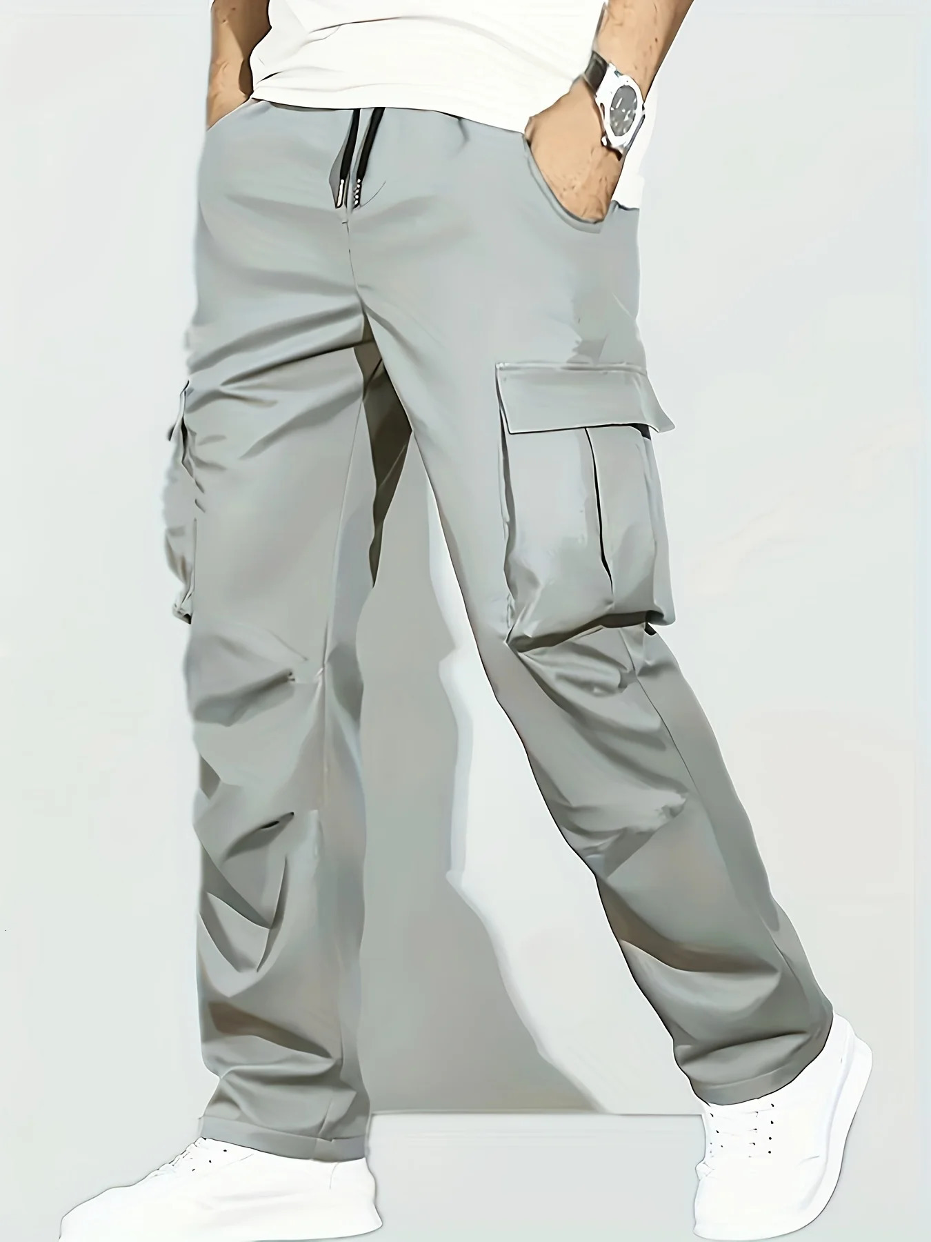 2024 mens workwear casual pants European and American mens loose straight casual pants mens workwear pocket pants 250214