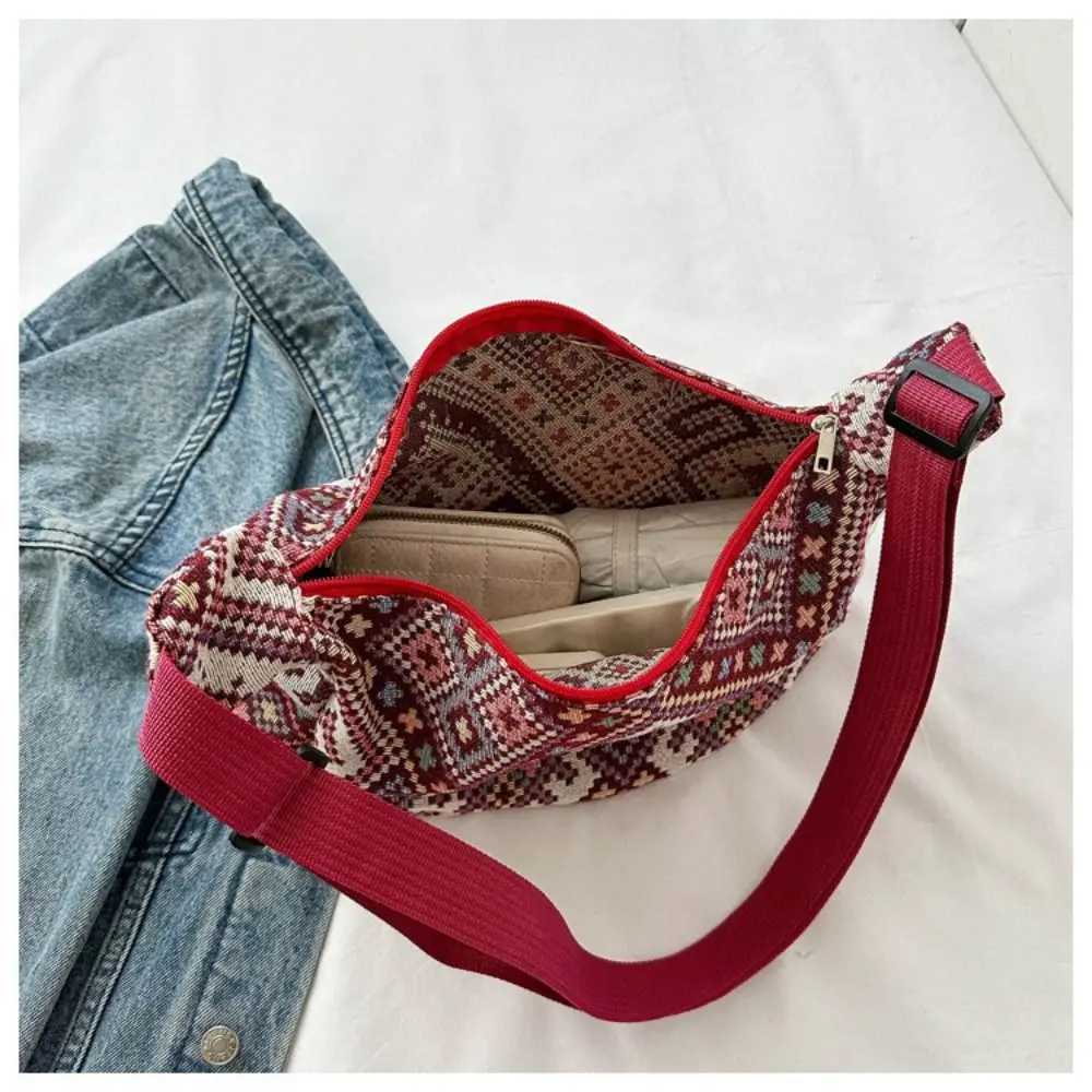 Womens large capacity shoulder bag student canvas national style handbag underarm messenger bag Z250225