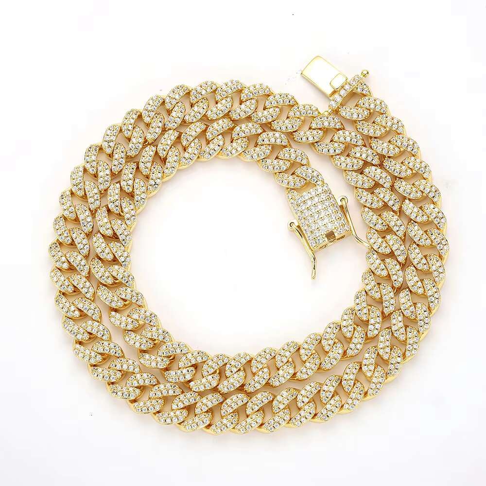 Hip Hop Wholesale Jewelry 9mm Iced Out Zircon 14k Gold Plating Sterg Sier Cuban k Chain Necklace